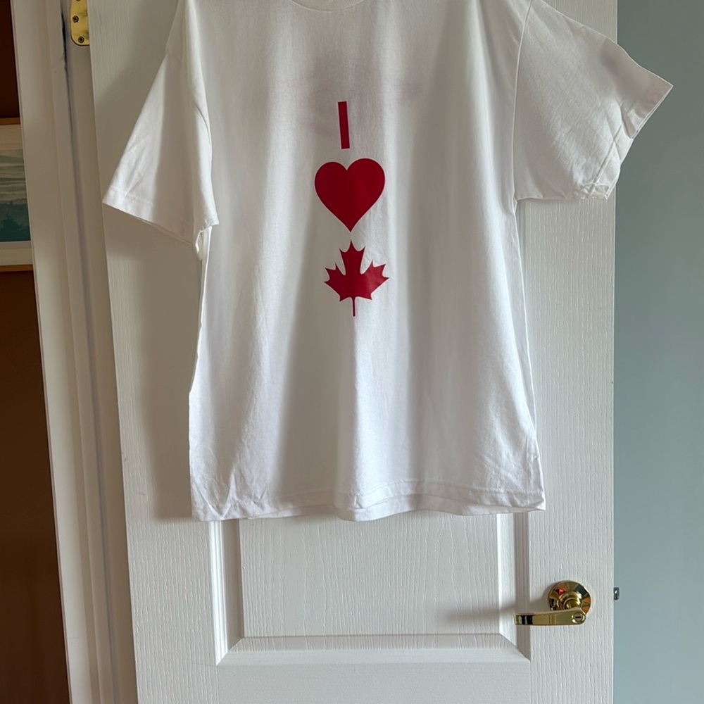 Canada T-shirt with Red Heart and Maple Leaf Design